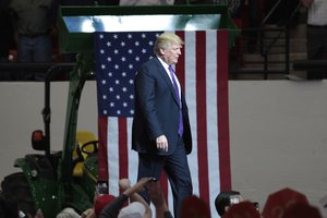 Donald Trump speaking with supporters at a campaign rally at the South Point Arena in Las Vegas, Nevada.