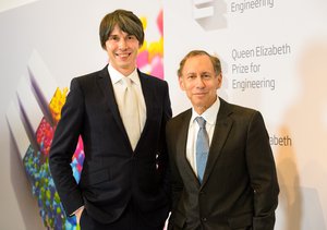 Chemical Engineer, Dr Robert Langer of MIT, right, is announced as the 2015 Winner of the Queen Elizabeth Prize for Engineering (QEPrize) at Prince Philip House, London, on Tuesday, Feb. 3, 2015. He is pictured here with Brian Cox, QEPrize judge.