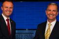 ACT Chief Minister Andrew Barr and opposition leader Jeremy Hanson in the ACT leadership debate at the National Press Club.