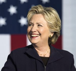 Hillary Clinton, 2016 Democratic presidential nominee, smiles before speaking during a campaign event in Columbus, Ohio, ...