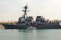 The destroyer the USS Mason sails in the Suez canal in Ismailia, Egypt.