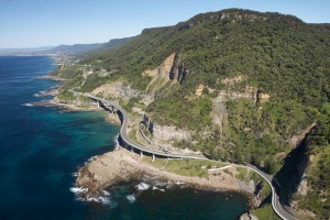 BBJ7E8 Sea Cliff Bridge near Wollongong south of Sydney New South Wales Australia aerial