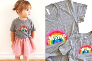 The 'Rainbow Babe' and 'Rainbow Mama' shirts and tote bag. 
