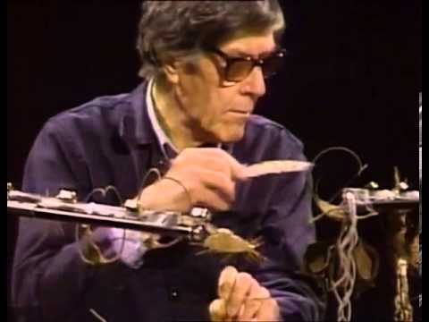 John Cage playing amplified cacti and plant materials with a feather