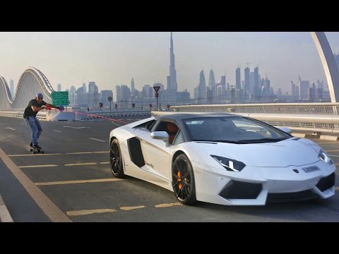 SKATEBOARDING BEHIND A 2016 AVENTADOR!!