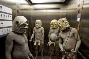 The Asaro Mud Men of the Eastern Highlands of Papua New Guinea who are in residence at the Australian Museum for the ...