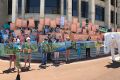 A protest against the Perth Freight Link at parliament last year. 