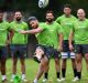 LONDON, ENGLAND - OCTOBER 06: Bernard Foley of Australia kicks a conversion during an Australia training session at The ...