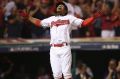 Power surge: Cleveland's Francisco Lindor celebrates his solo home run in the third inning.