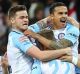 Tim Cahill and teammates celebrate a City goal during the FFA Cup.