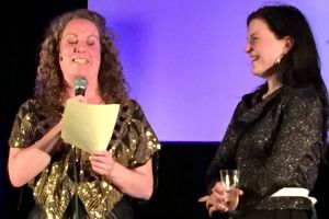 Bron Batten, left, with The Age deputy arts editor Hannah Francis in Onstage Dating.