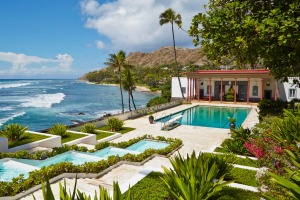 Heaven on earth: The swimming pool and view from Doris Duke's Shangri La in Hawaii.