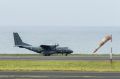 A French military transport plane in Saint-Denis. It will be the first time a plane has been used to search waters off ...