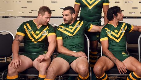 National pride: Trent Merrin (left) chats with fellow Kangaroo Greg Inglis.