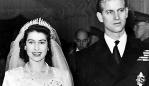 Queen Elizabeth II with Prince Philip at her wedding 20 Nov 1947. Leaving Westminster Abbey. british royalty duke of edinburgh historical