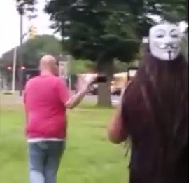 Matt Forney, covering the Democratic National Convention for a White Supremacist podcast, is asked to leave by antifa on July 28, 2016.