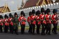 Guards outside the Grand Palace in Bangkok in preparation for the arrival of the body of Thailand's King Bhumibol Adulyadej.