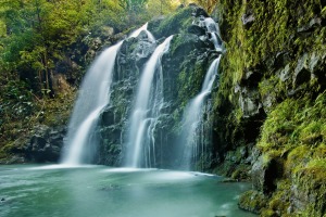 The Upper Waikani (Three Bears) Falls, appear along a track off the Road to Hana.