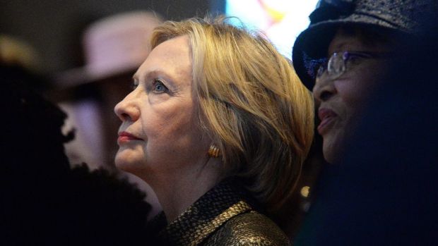 Democratic presidential candidate Hillary Clinton listens to a sermon after speaking at Little Rock AME Zion church in ...