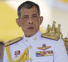 In this May 9, 2016, photo,Thailand's Crown Prince Vajiralongkorn is seated at the royal plowing ceremony in Bangkok.