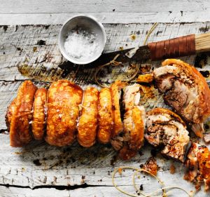 Adam Liaw's belly porchetta with fennel, sage and chilli.