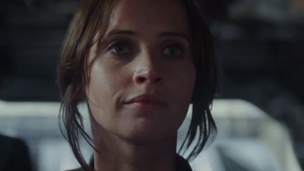 Felicity Jones in the new trailer for <Rogue One: A Star Wars Story</i>.