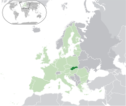  Slovakya konumu  (koyu yeşil)– Avrupa'da  (yeşil & koyu gri)– Avrupa Birliğinde  (yeşil)