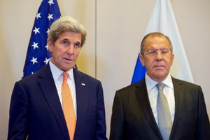 Secretary Kerry and Russian Foreign Minister Lavrov Answer a Question From a Reporter Before A Bilateral Meeting in Geneva.