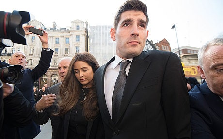 Ched Evans arrives at the Royal Courts of Justice with his partner Natasha Massey