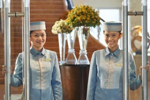 Staff in the lobby at Fairmont Makati, Manila.