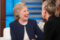 All smiles: Hillary Clinton laughs with Ellen Degeneres on Thursday.