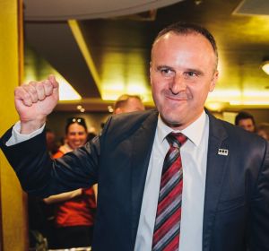 Andrew Barr arrives at Labor's election night function.