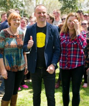 Canberra Labor party Volunteers, candidates and Chief Minister Andrew Barr celebrate their election win at Corroborree ...