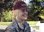In this Oct. 12, 2016 photo, freshman student Sana Hamze speaks in Northfield, Vt., about her time as a "rook," or first year student in the military college's Corps of Cadets. Norwich University has allowed Hamze to wear her Muslim headscarf as part of her Norwich uniform. Hamze chose Norwich after another military school refused to change its uniform code to accommodate her request. (AP Photo/Wilson Ring)