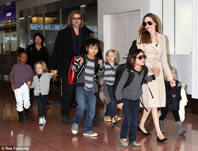 Close: Actor Brad Pitt and Angelina Jolie with their children Zahara, Knox, Maddox, Shiloh, Pax and Vivienne