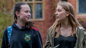 The first female students on Canberra Boys Grammar School campus in preparation for 2017. From left: Charlize King (year ...