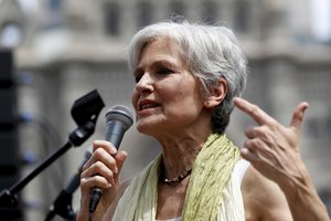 Dr. Jill Stein, presumptive Green Party presidential nominee, speaks at a rally in Philadelphia, Tuesday, July 26, 2016, during the second day of the Democratic National Convention.