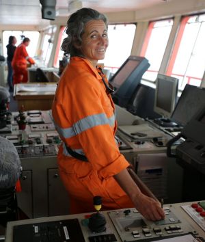 Captain Madeleine Habib - pictured here on the Aurora Australis in 2013 - was detained and jailed by the Israeli ...