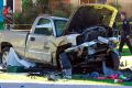 The pick-up truck that killed four festivalgoers in Chicano Park, San Diego, when it flew off an overpass on Saturday.