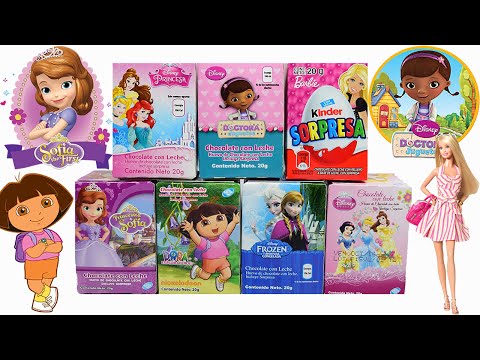 Huevos kinder Sorpresa de Barbie, Princesita Sofia, Frozen, Dora, Dra Juguetes..