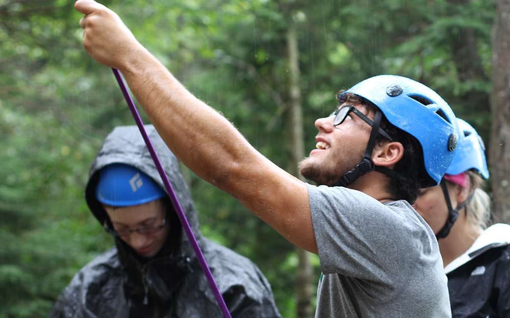 students rock climbing