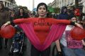 A protester creatively dressed at the demonstration calling for a referendum to repeal Ireland's abortion restrictions. 