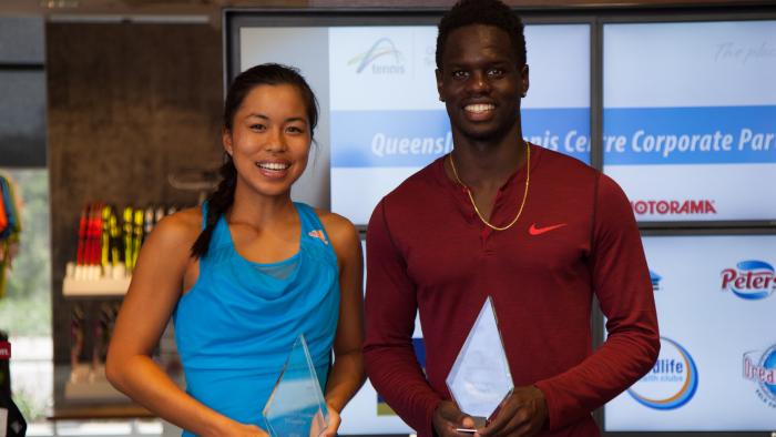 Queenslander Lizette Cabrera (left) and American Jamere Jenkins, winniers of the singles titles at the 2016 Brisbane Futures event at the Qld tennis centre - Photo Supplied Copyright Unknown