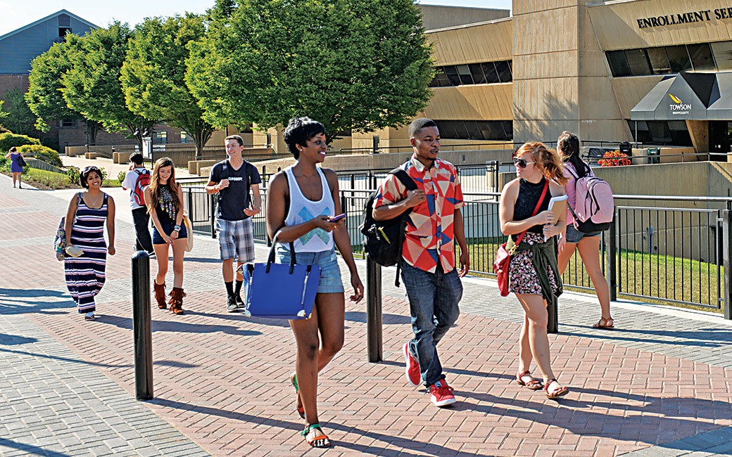 Students walking through campus