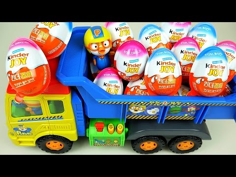 Kinder Joy Surprise eggs & Pororo truck toys 킨더조이 와 뽀로로 트럭과 라바 장난감