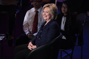 Former Secretary of State Hillary Clinton speaking at the Brown & Black Presidential Forum at Sheslow Auditorium at Drake University in Des Moines, Iowa, 11 January 2016