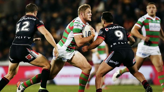 Forward drive: Thomas Burgess on the charge at Mount Smart Stadium.