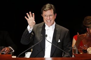 Stephen Colbert delivers the keynote address during the Alfred E. Smith Memorial Foundation Dinner, a charity gala organized by the Archdiocese of New York, at the Waldorf-Astoria hotel, Thursday, Oct. 17, 2013, in New York.