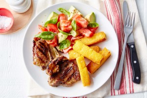 Pesto lamb chops with polenta fingers