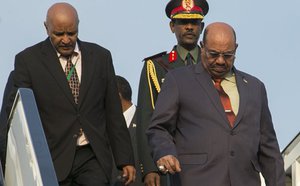 Sudan president Omar al-Bashir, arrives in Kigali Rwanda for African Union meeting, Saturday, July 16, 2016. Rwanda says they will not arrest Bashir as wanted by International Criminal Court (ICC)